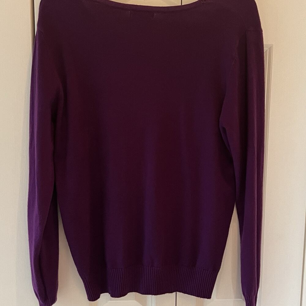 SANGTREE Womens L Plum Purple V Neck Sweater Soft Knit Long Sleeve Pullover - Picture 4 of 6